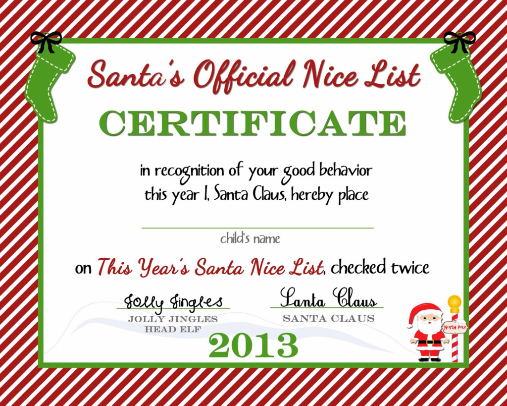  Free Printable Nice List Certificate From The North Pole A Delicate Gift