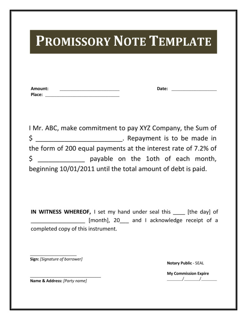 Free Printable Promissory Note Template