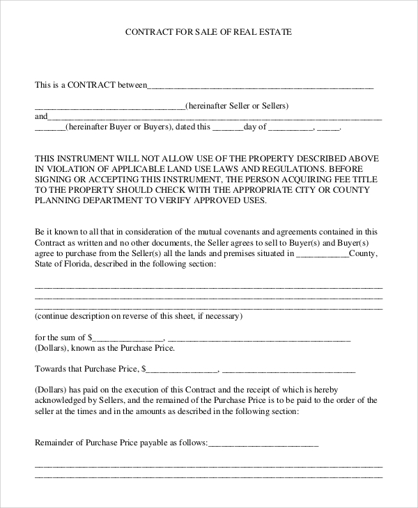 Free Printable Sales Contract For Real Estate Free Templates Printable