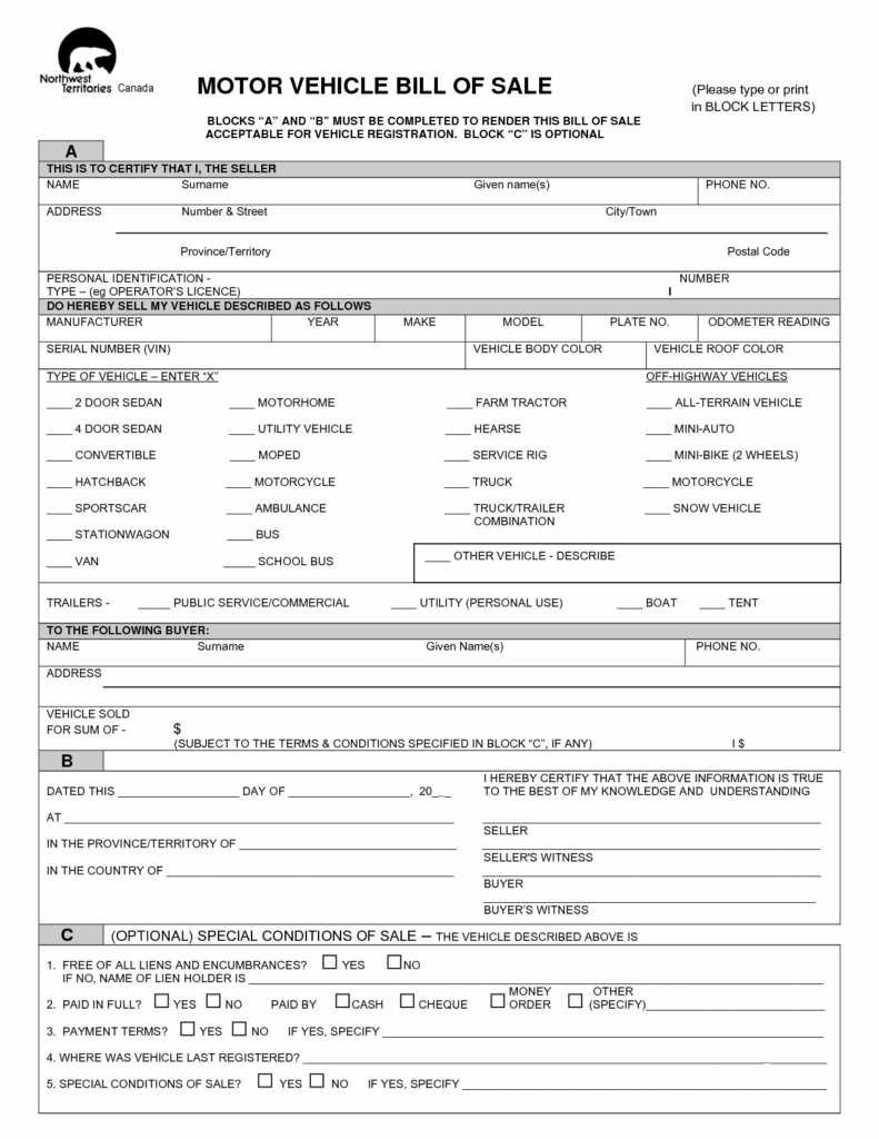 Free Printable Vehicle Bill Of Sale Template Form GENERIC 