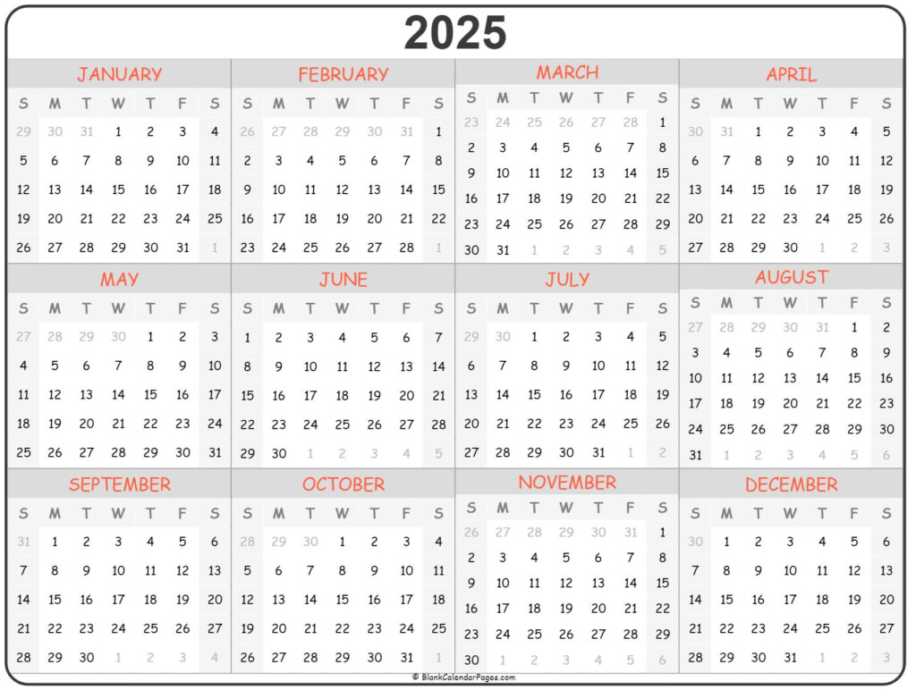 Free Printable Yearly Calendar 2025