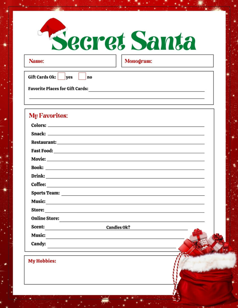 Free Secret Santa List Printable 2 Options 