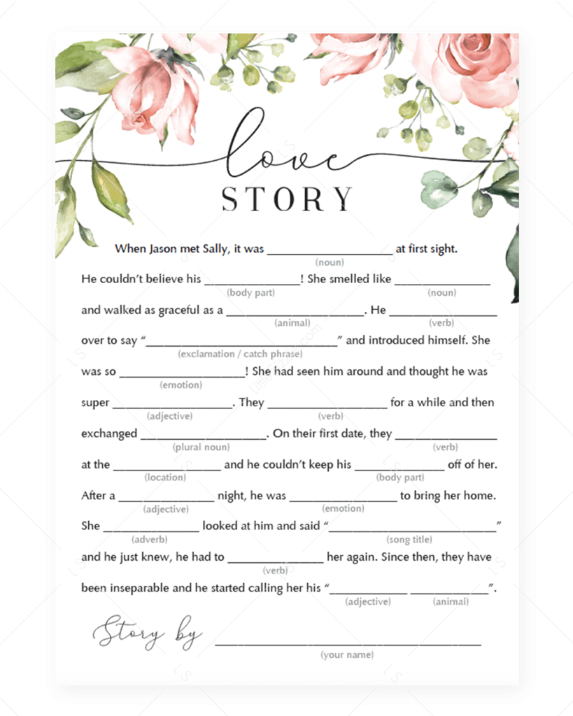 Funny Bridal Shower Mad Libs Love Story Printables LittleSizzle Free Baby Shower Invitations