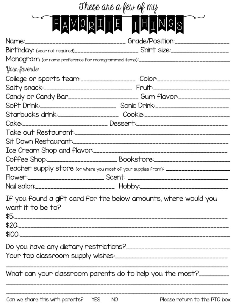 Get To Know Your Child S Teacher With This Teachers Favorites Questionnaire This Will Hel