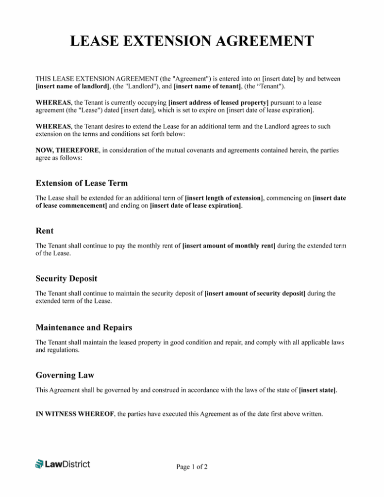Lease Extension Agreement Residential Commercial LawDistrict