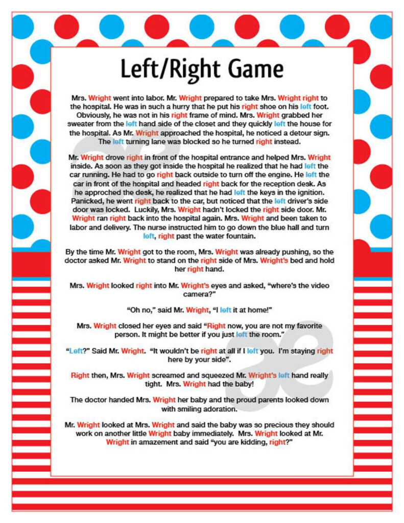 Left Right Game Printable