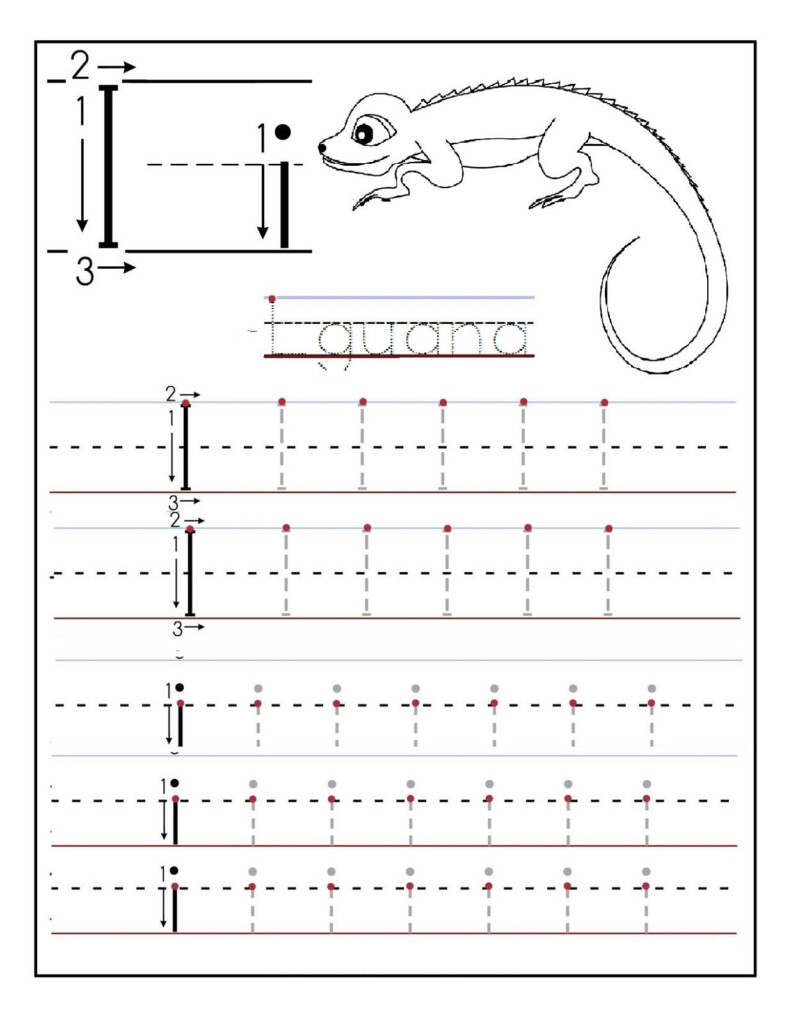 Letter I Preschool Printable Worksheets With Lizard Image