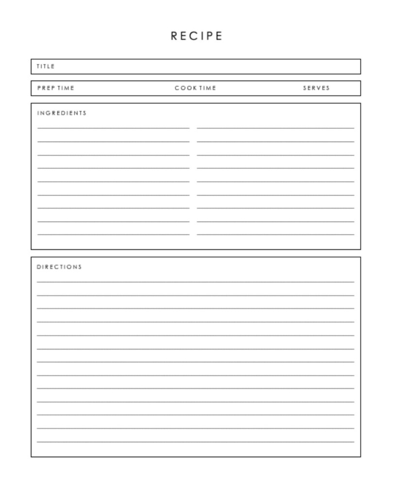 Minimalist Recipe Card Downloadable Recipe Template Printable Recipe Page Recipe Book