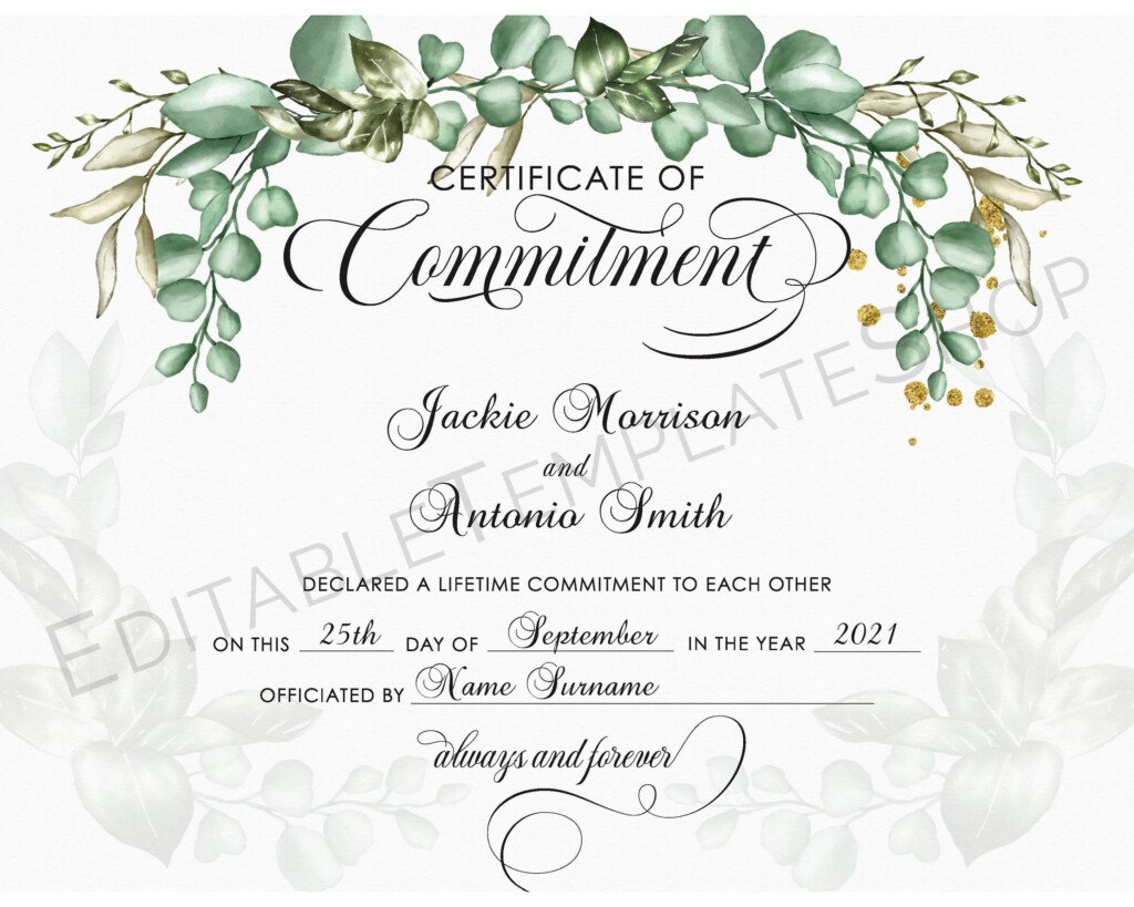 Modern Commitment Certificate Template Editable Printable Etsy Wedding Certificate Free