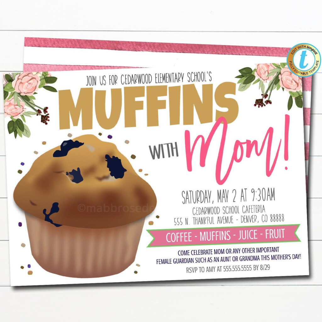 Muffins With Mom Invitation School Flyer Mother S Day Invite School Pto Pta Fundraiser
