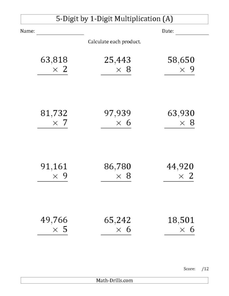 Multiplication Tables For 6th Graders