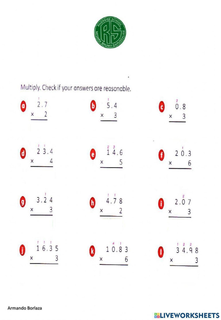 Multiplying Decimals With 1 Digit Number Worksheet Live Worksheets Worksheets Library