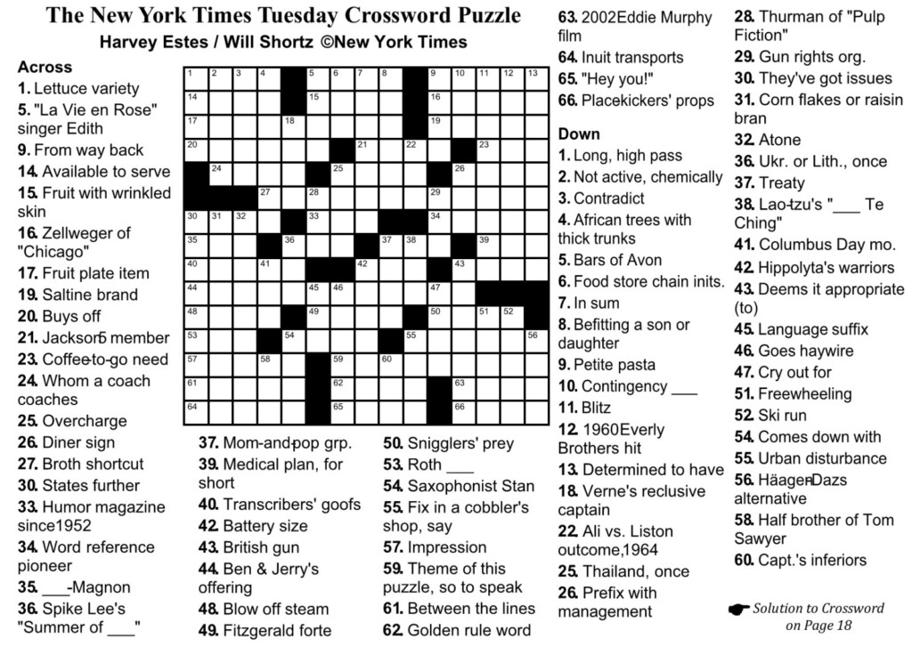 New York Times Monday Crossword Printable Free FreePrintableTM FreePrintableTM