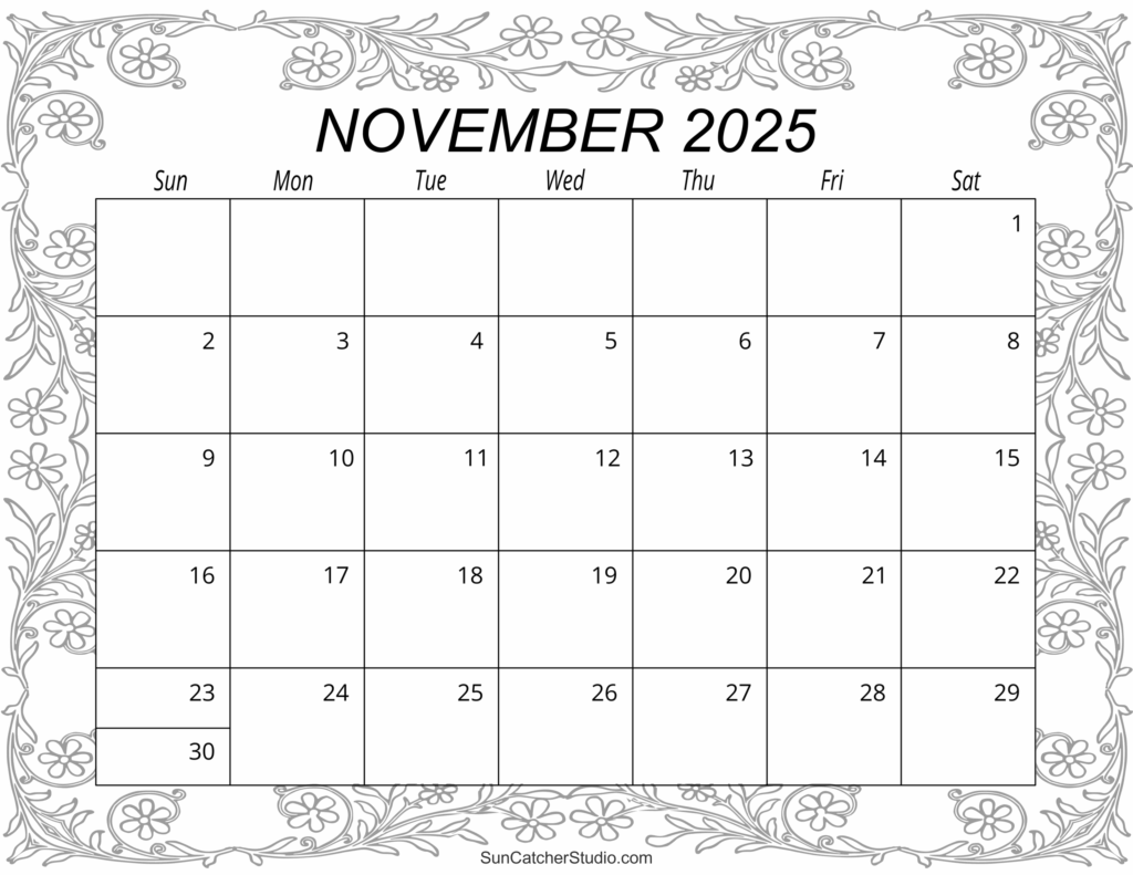 November 2025 Calendar Free Printable DIY Projects Patterns Monograms Designs Templates