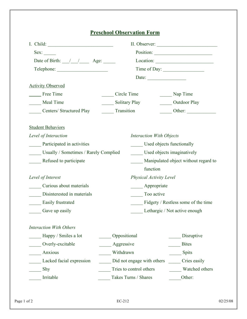 Observation Sheet Template