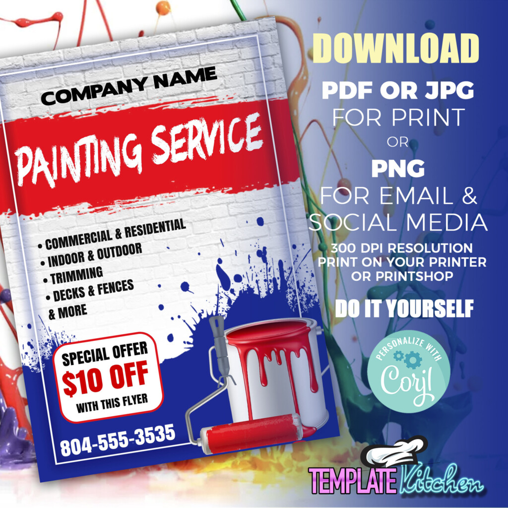 Painting Service Flyer Painter Edit Online 5X7 Digital Etsy