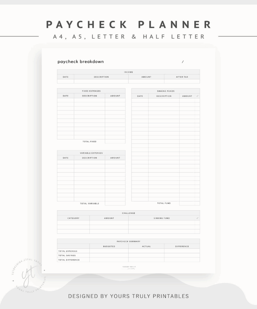 Paycheck Budget Template Printable Budget By Paycheck Planner Budget Worksheet Monthly Budget
