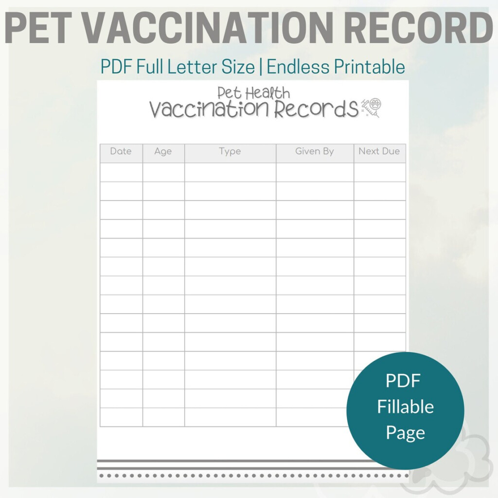Pet Vaccination Records PDF Fillable And Hand Write Etsy