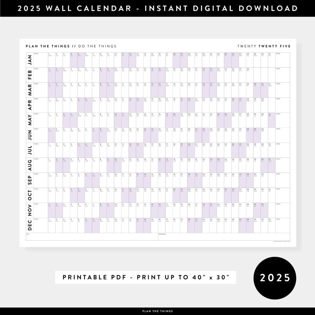 PRINTABLE 2025 Wall Calendar Digital PDF Instant Download Etsy In 2022 Wall Calendar Wall