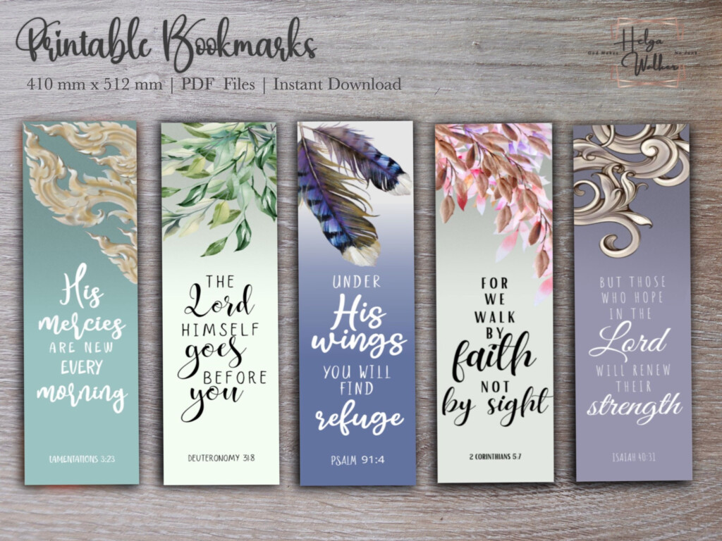 Printable Bible Verses Bookmarks Set Of 5 Size 410mm X 152mm Instant Download Light Flowers