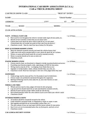 Printable Car Show Judging Sheet