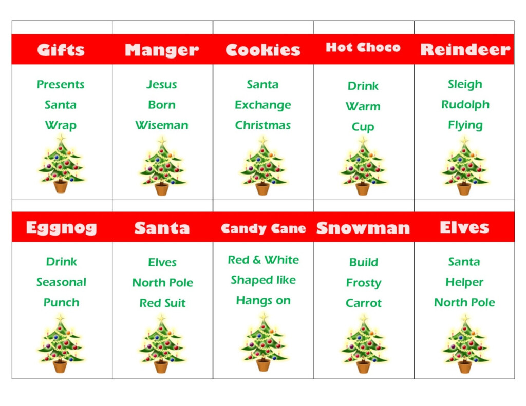 Printable Christmas Game Cards For Taboo Group Game Family