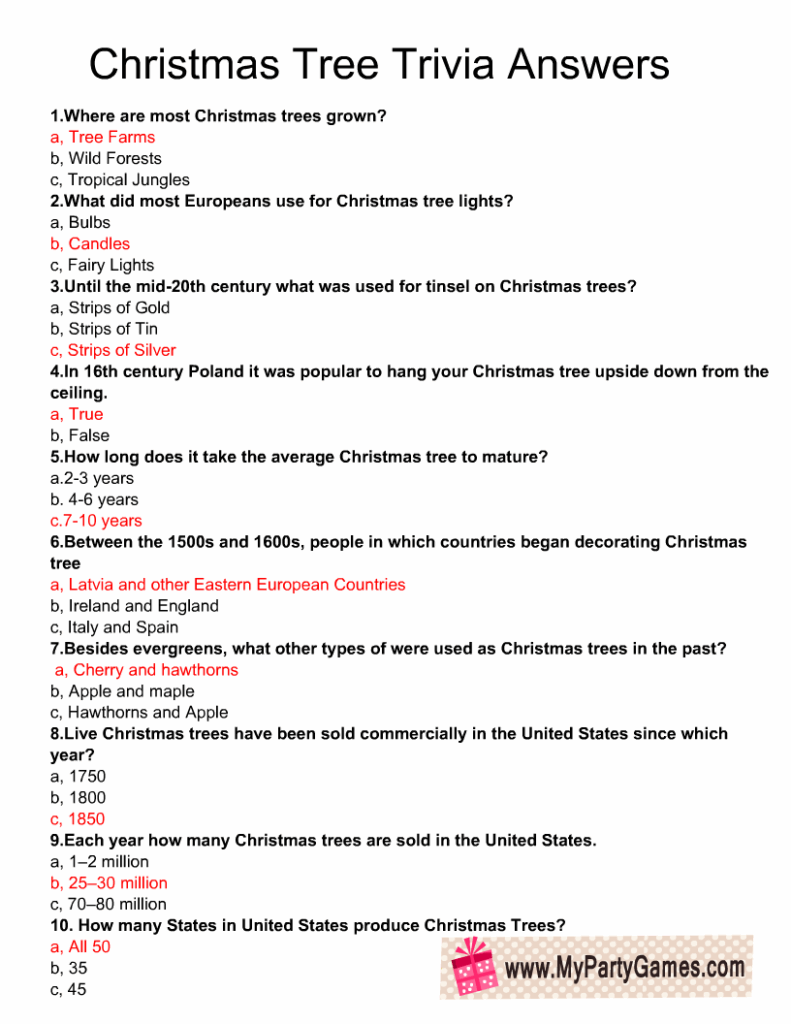 Printable Christmas Trivia Questions And Answers
