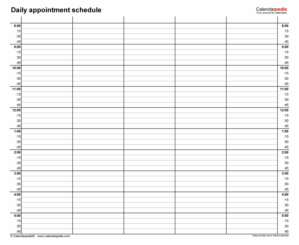 Printable Daily Appointment Sheet Summafinance
