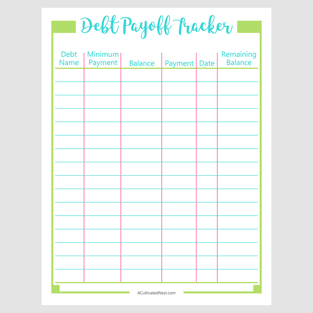 Printable Debt Payoff Tracker Budget Binder Page A Cultivated Nest