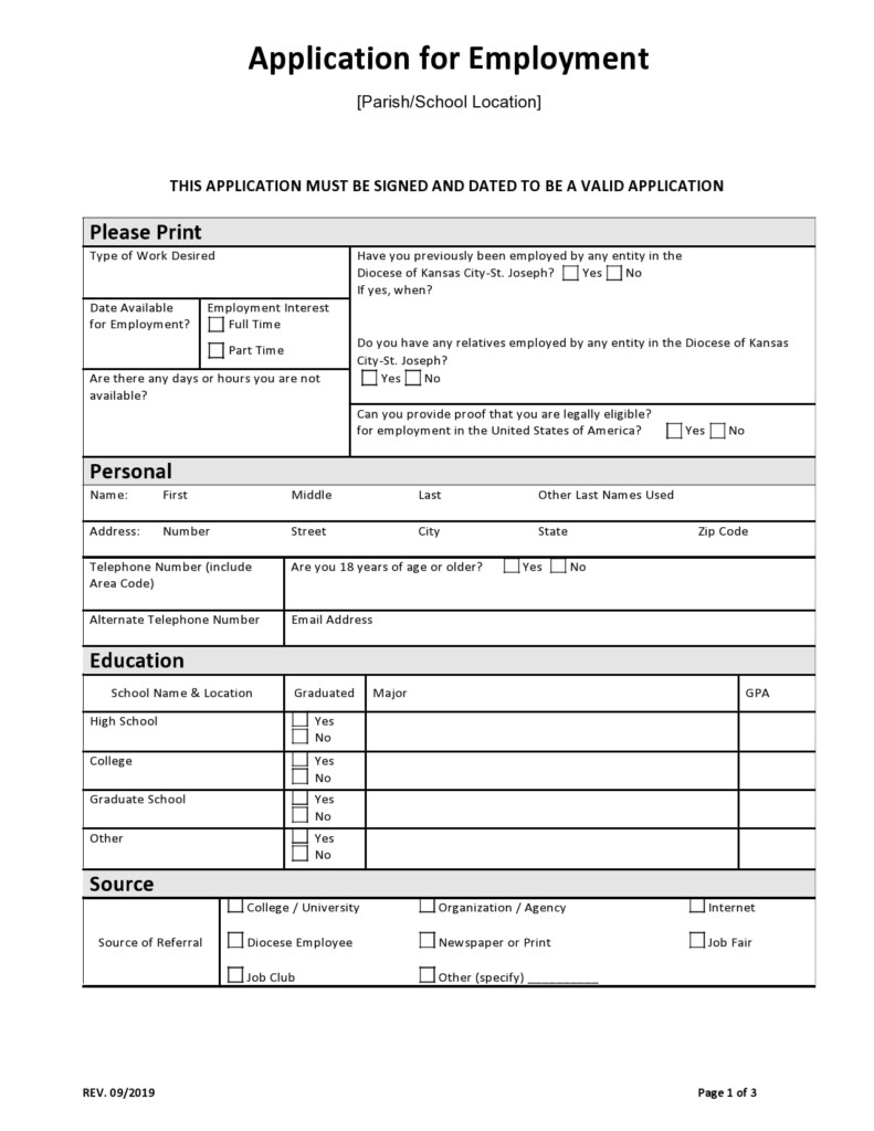 Printable Employment Form Printable Forms Free Online