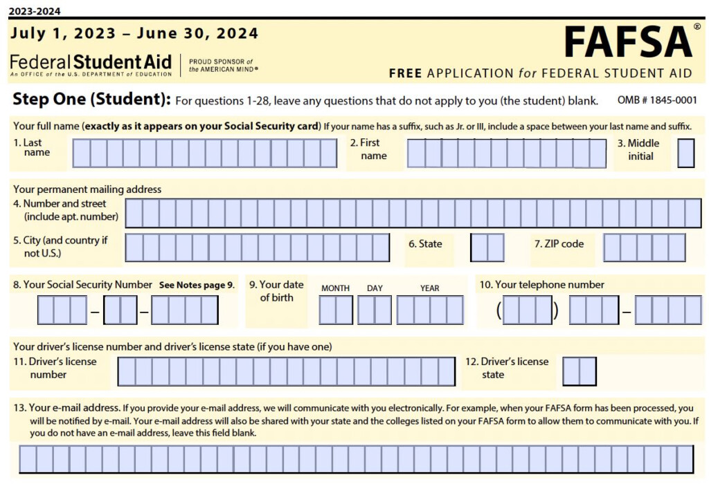 Printable Fafsa Form Printable Forms Free Online