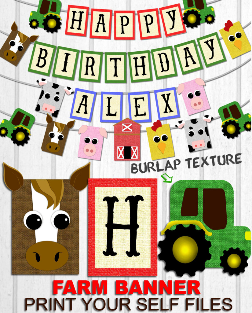 Printable Farm Birthday Banner Farm Animal Banner DIY Etsy