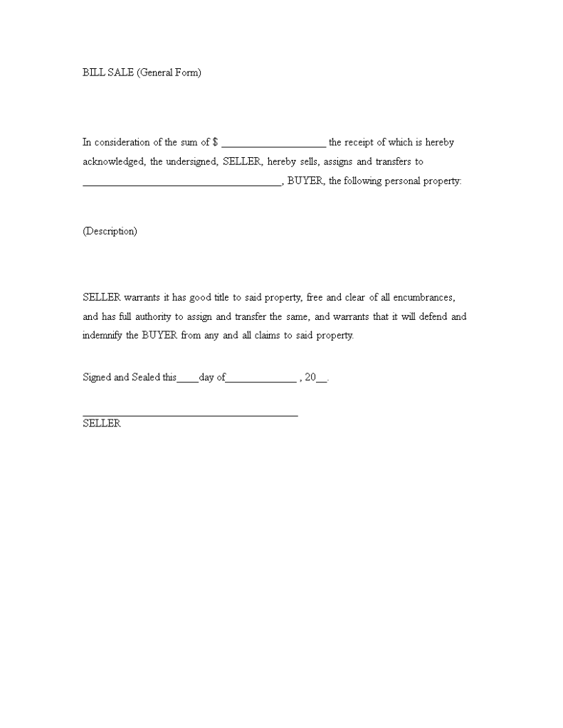 Printable General Bill Of Sale Templates At Allbusinesstemplates
