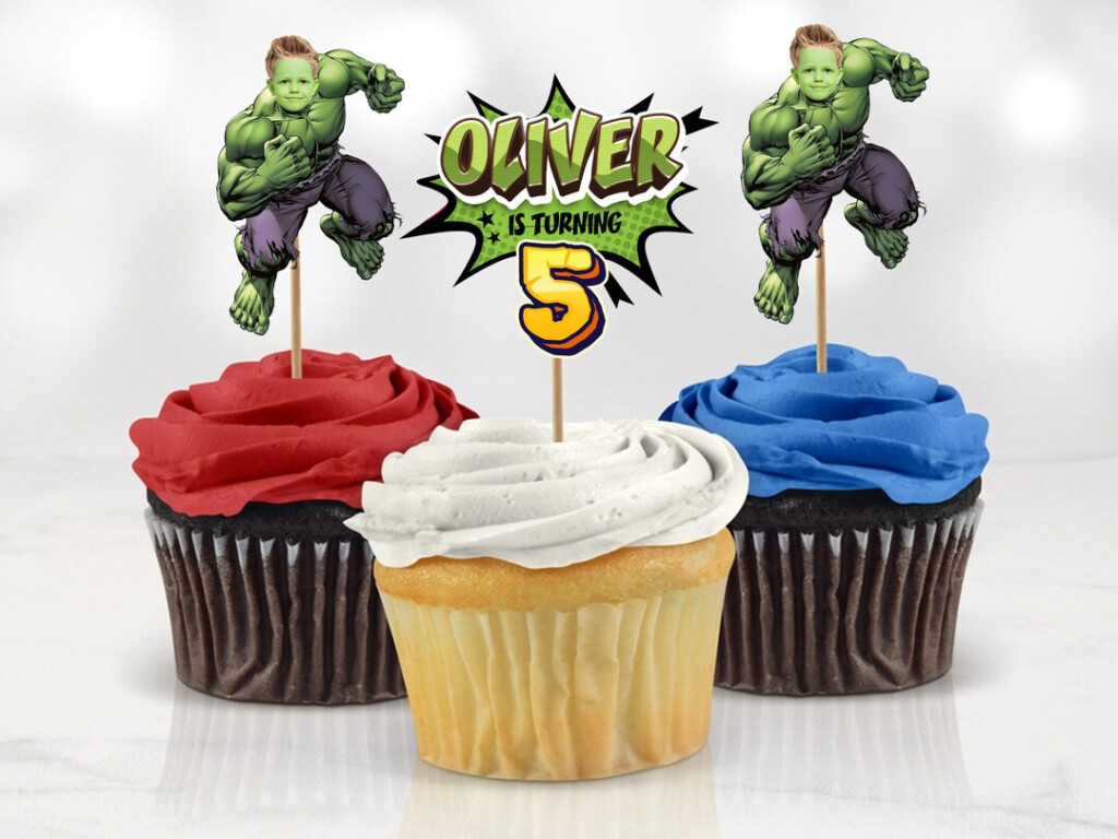 Printable Hulk Custom Photo Cupcake Topper Personalised Hulk Cupcake Topper Hulk Birthday Cake