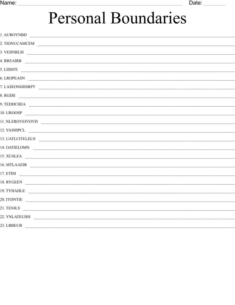 Printable Personal Boundaries Worksheet Customize And Print