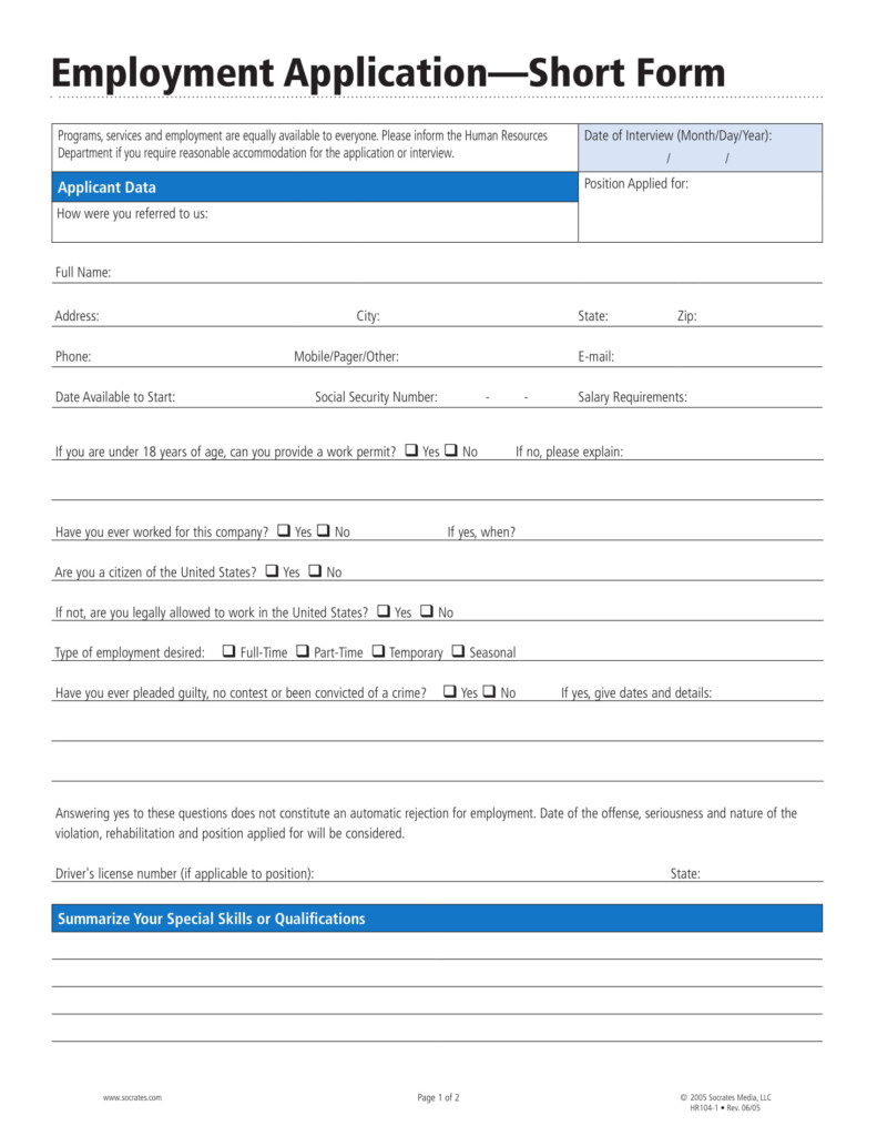 Printable Practice Job Application Forms Online Printable Forms Free Online
