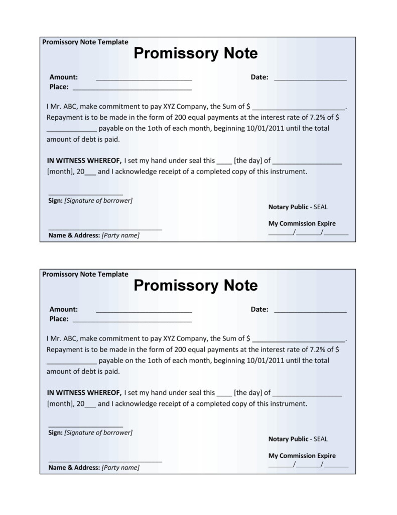 Printable Promissory Note Template