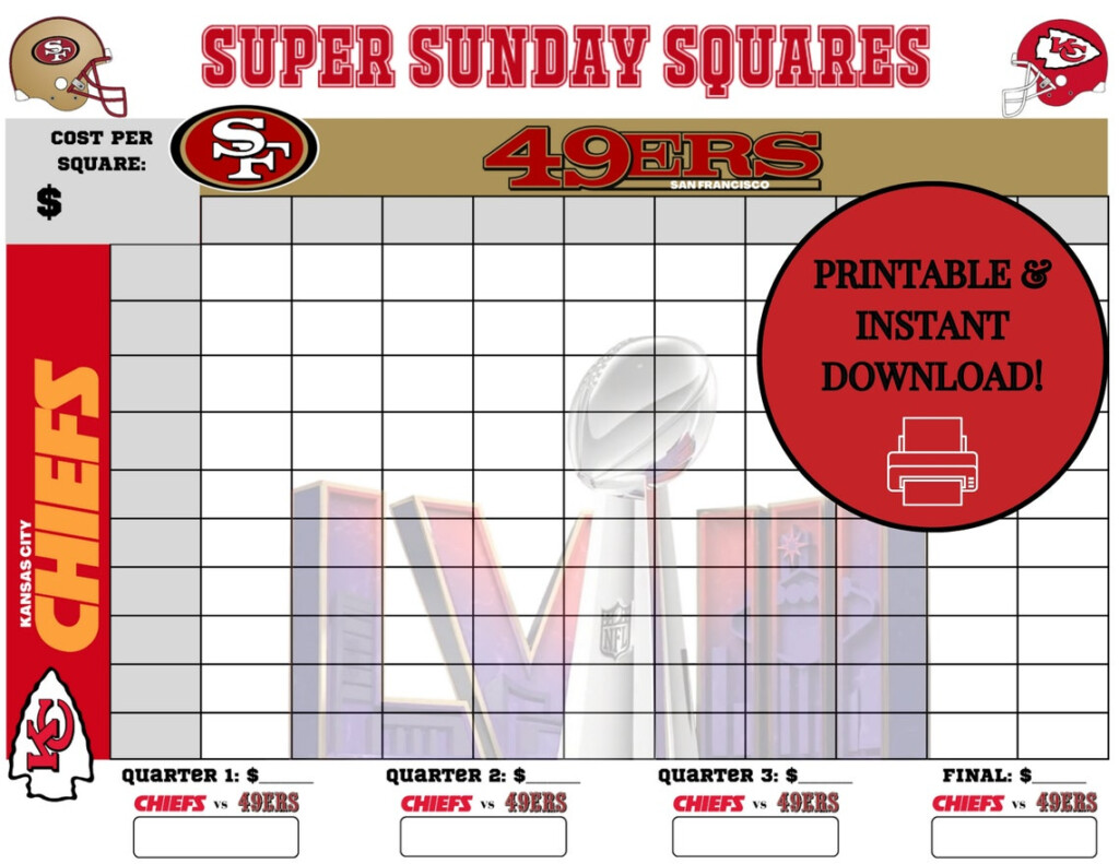 Printable Super Bowl Squares Classic 100 Numbers Squares Game Instant Download Superbowl LVIII