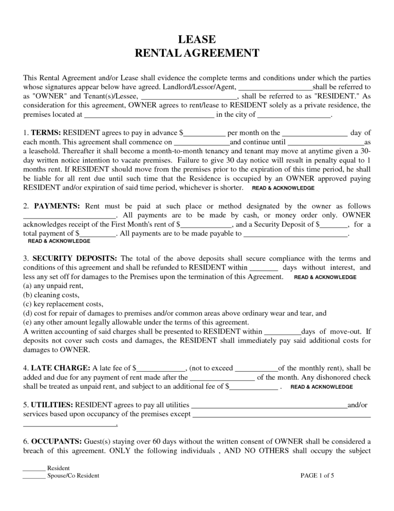 Residential Lease Agreement Form Rental Agreement Templates Lease Agreement Free Printable