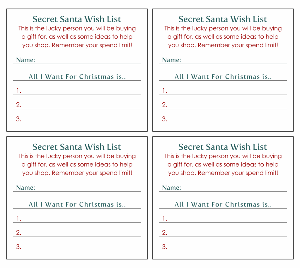 Secret Santa List 10 Free PDF Printables Printablee