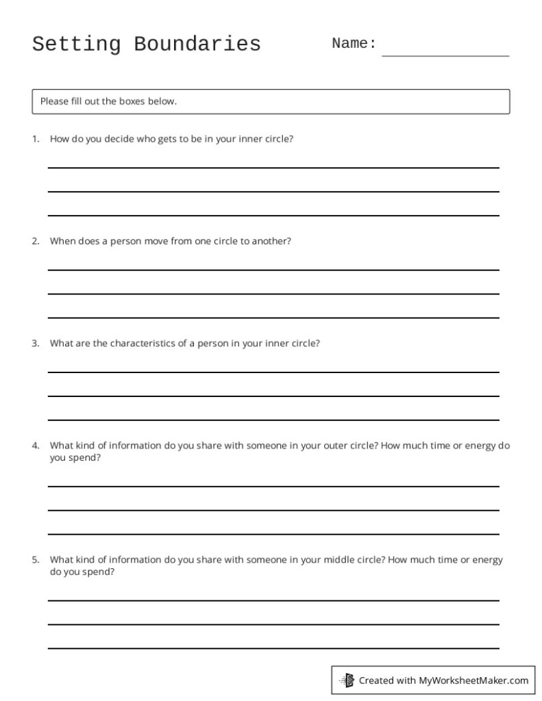 Setting Boundaries Worksheets Editable Fillable Printable 53 OFF