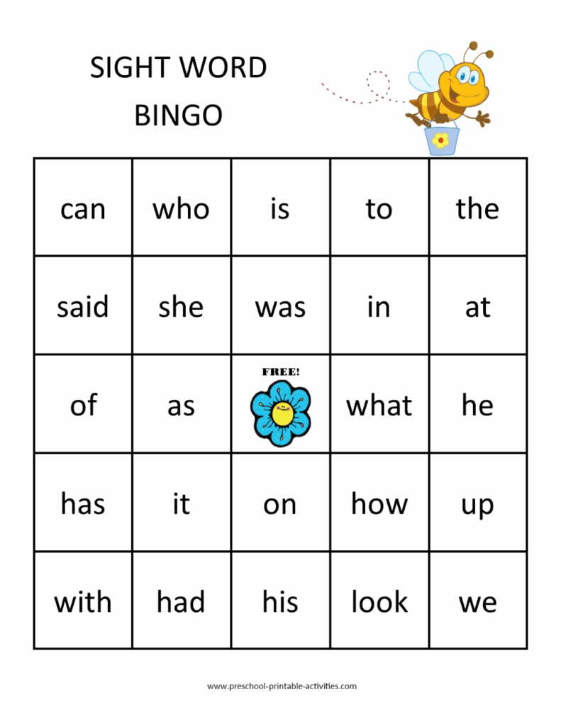 Sight Word Bingo Printable Free