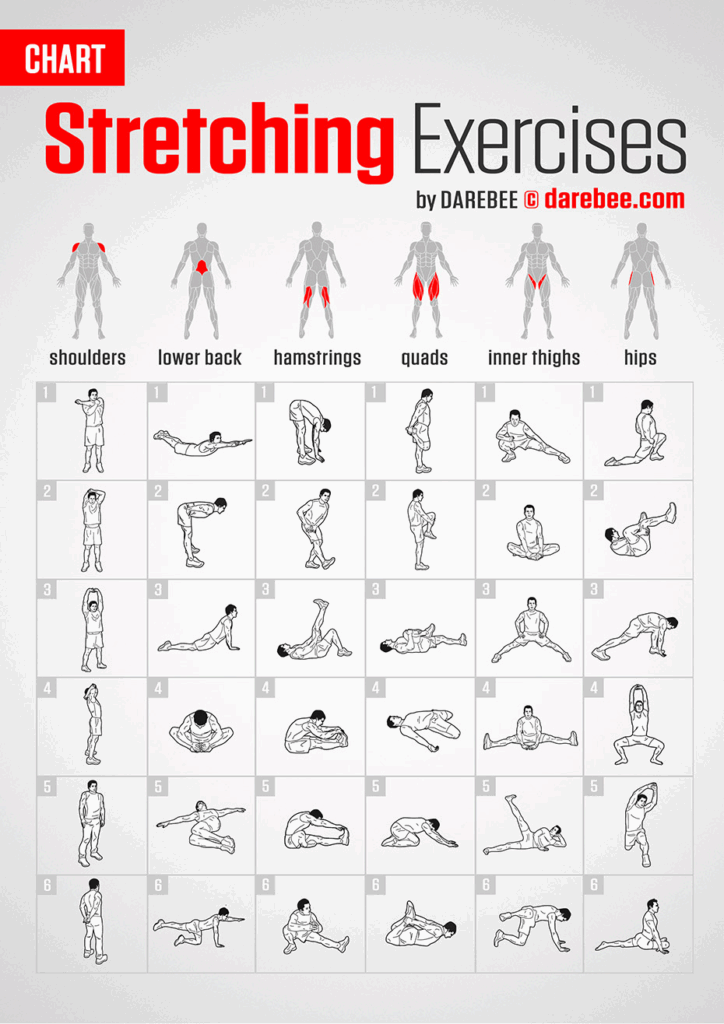 Stretching Exercises Chart By DAREBEE Darebee Fitness Workout Stretching Fitnesschart