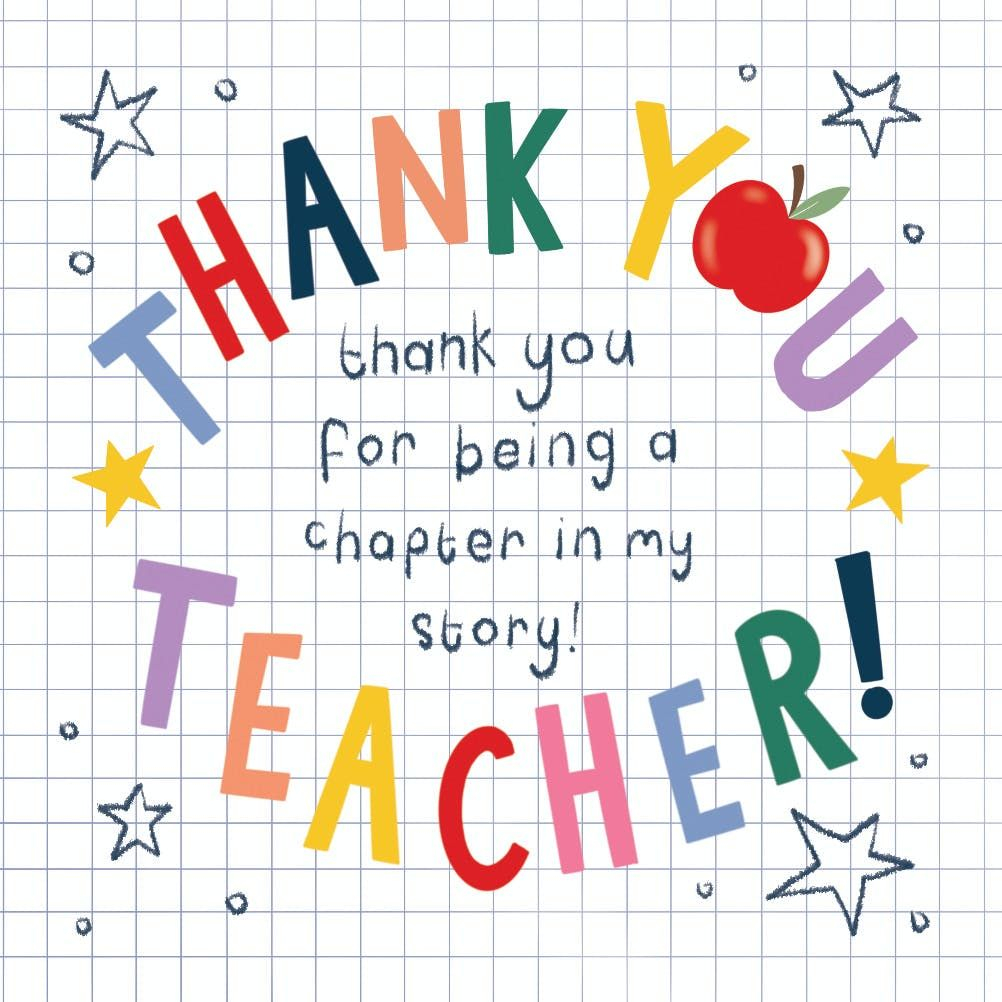 Thankful For This Chapter Thank You Card For Teacher Free Greetings Island Teachers Day