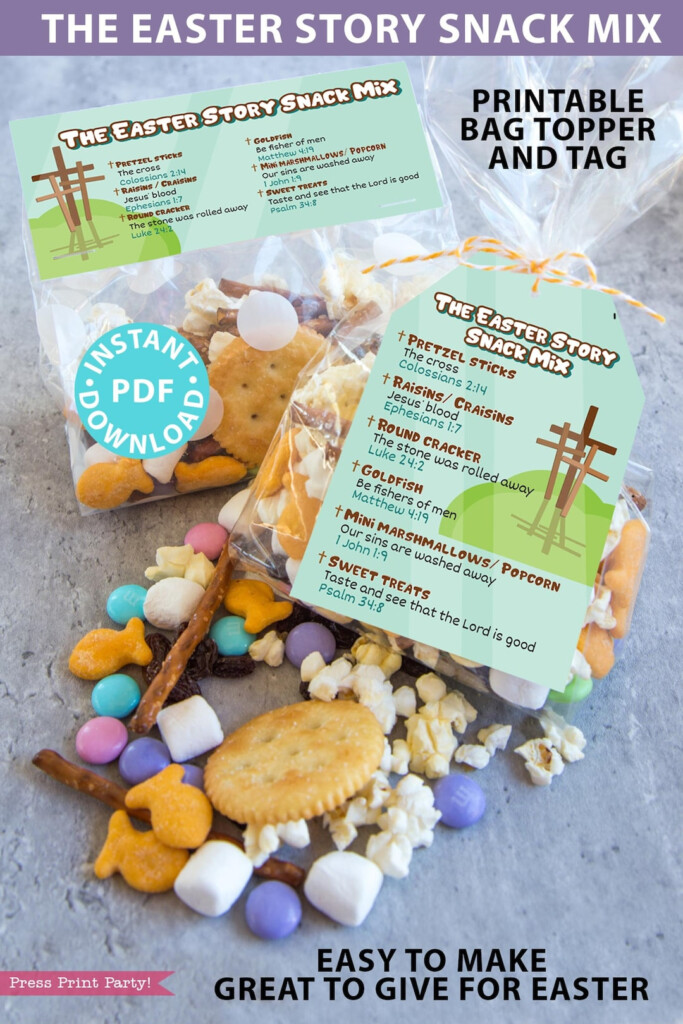 The Easter Story Snack Mix Printable Tag And Bag Topper Easter Basket Filler For Kids Easter