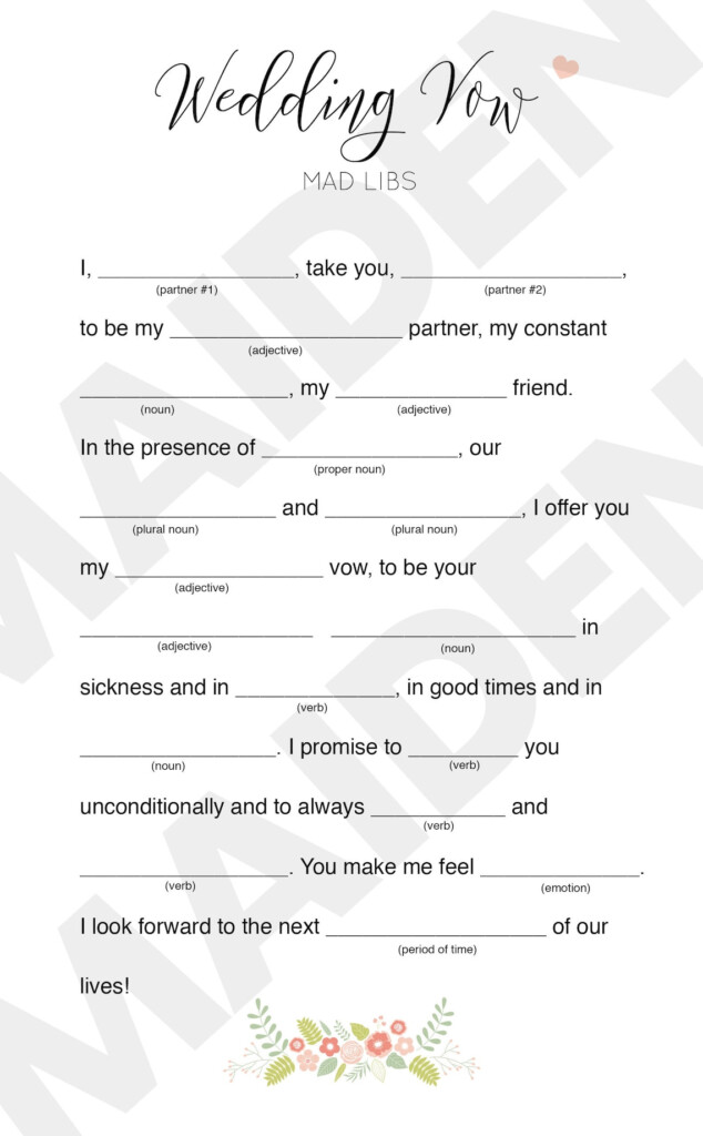 Wedding Vow Mad Libs Free Printable