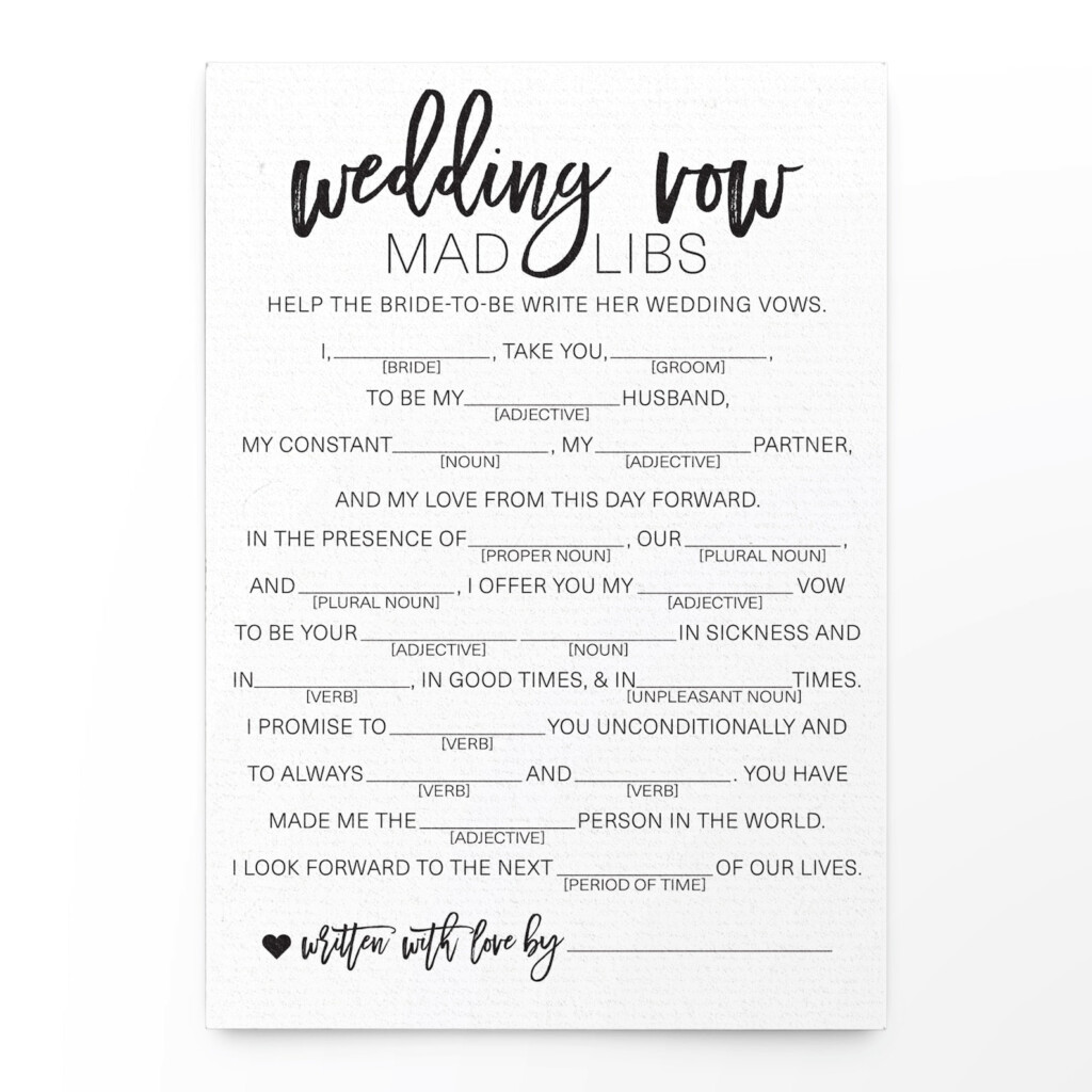 Wedding Vows Mad Libs Free Printable