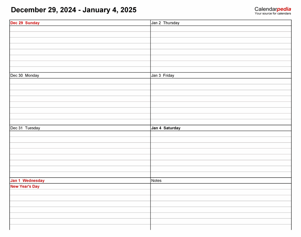 Weekly Calendars 2025 For PDF 12 Free Printable Templates